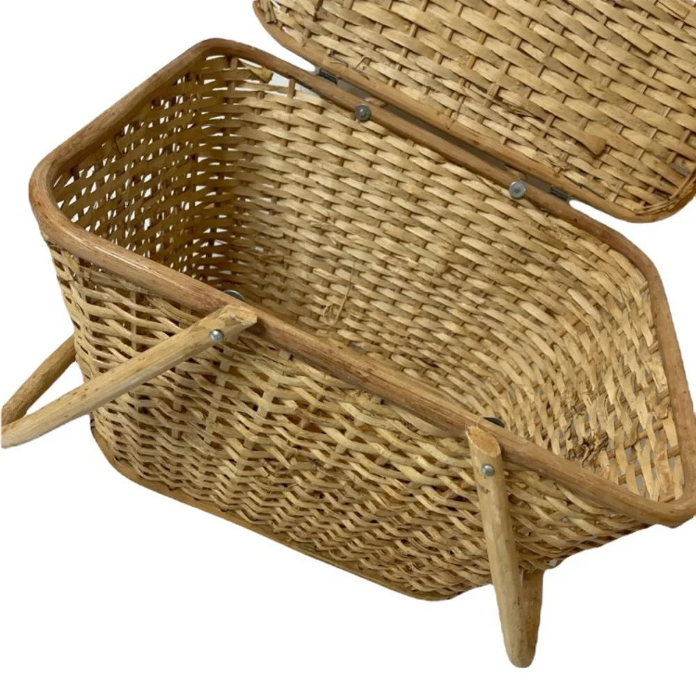 Vintage Picnic Basket Hand Woven Romantic Decor Large Hand Crafted High Quality